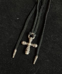 Chrome Hearts Croheart 925 Silver Vine Cross Leather Cord Integrated Chain