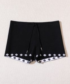 Chrome Hearts Crocs new black knitted cross flower logo shorts