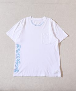 Chrome Hearts Crocs Heart White Blue Sanskrit Collar Letter Short Sleeve
