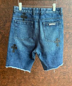 Alternative view of Chrome Hearts Crox Heart Blue Denim Black Leather Patch Shorts