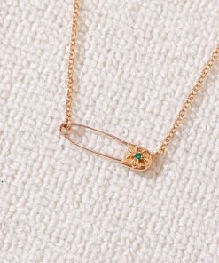 Chrome Hearts 22k Gold Green Diamond Roll Pin Necklace