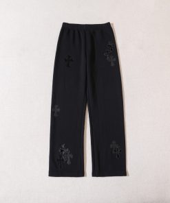 Chrome Hearts Croheart black patent leather and horsehair three-patch leather long pants