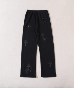 Alternative view of Chrome Hearts Croheart black patent leather and horsehair three-patch leather long pants