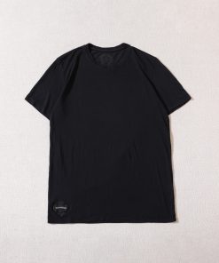 Chrome Hearts Black Silver Scroll Cross Patch Leather Small V-Neck Short Sleeve